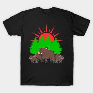 Boar Forest Sun Cartoon T-Shirt